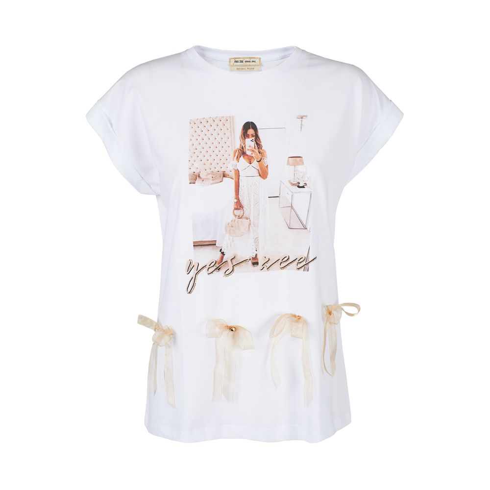 Yes Zee Chic White Cotton Tee with Signature Detail