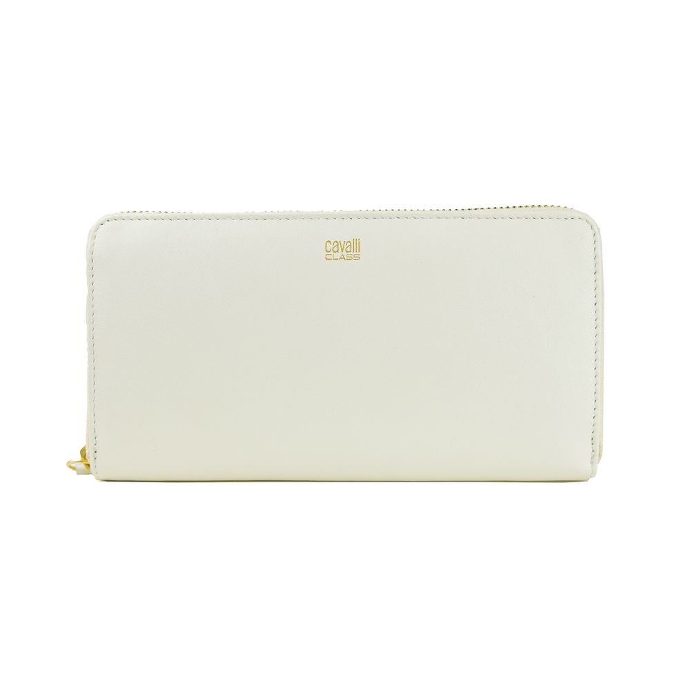 Cavalli Class Elegant White Calfskin Leather Wallet