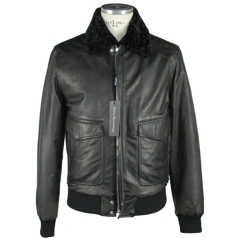Emilio Romanelli Sleek Black Leather Zip Jacket