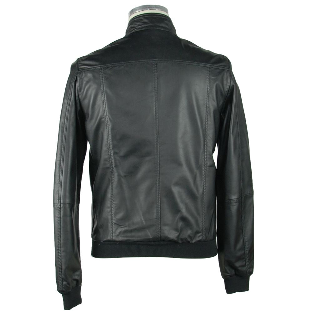 Emilio Romanelli Sleek Black Leather Jacket For Men