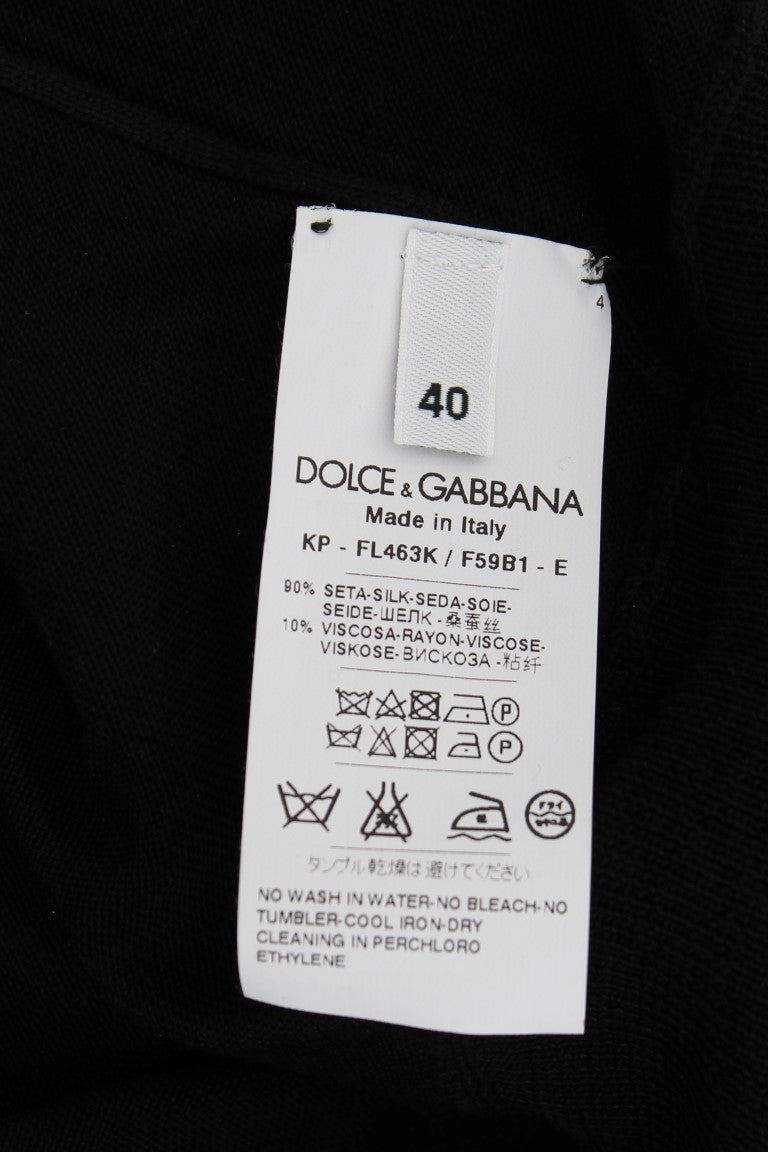 Dolce & Gabbana Elegant Black Silk Floral Polo Top