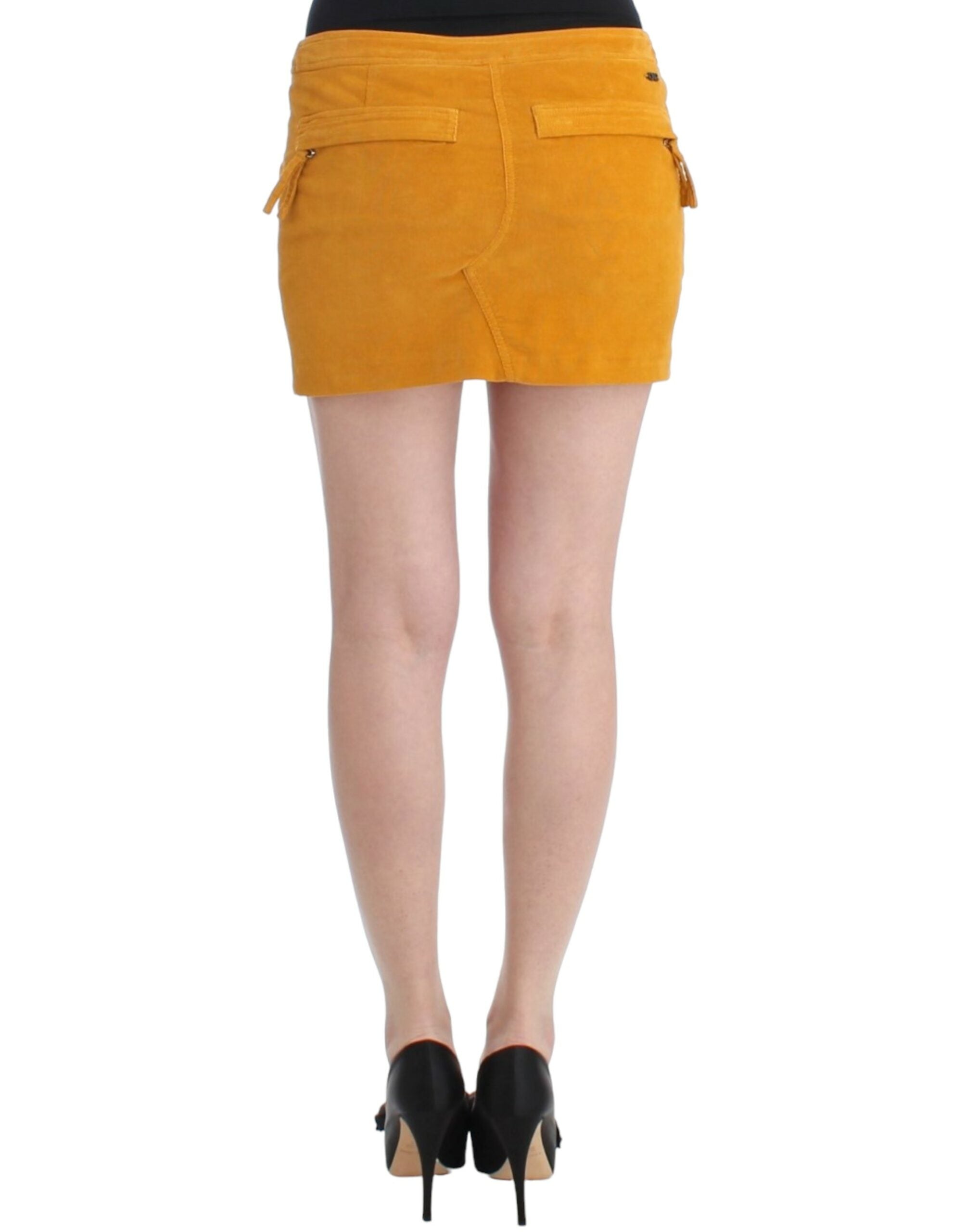 Costume National Chic Yellow Corduroy Mini Skirt