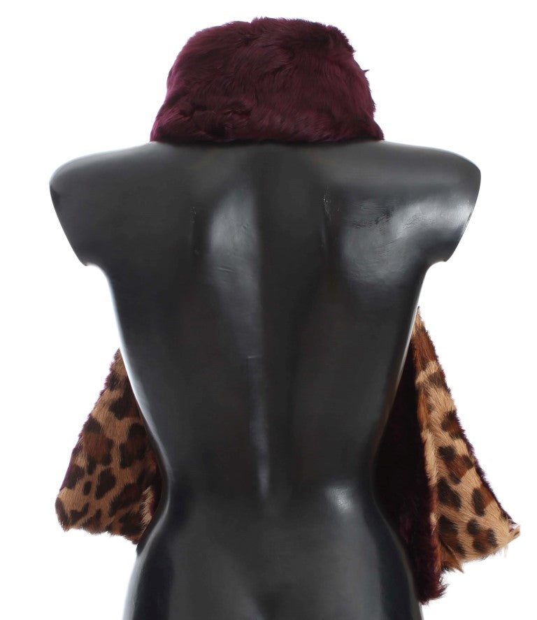 Dolce &amp; Gabbana Purple Lamb Fur Leopard Print шал