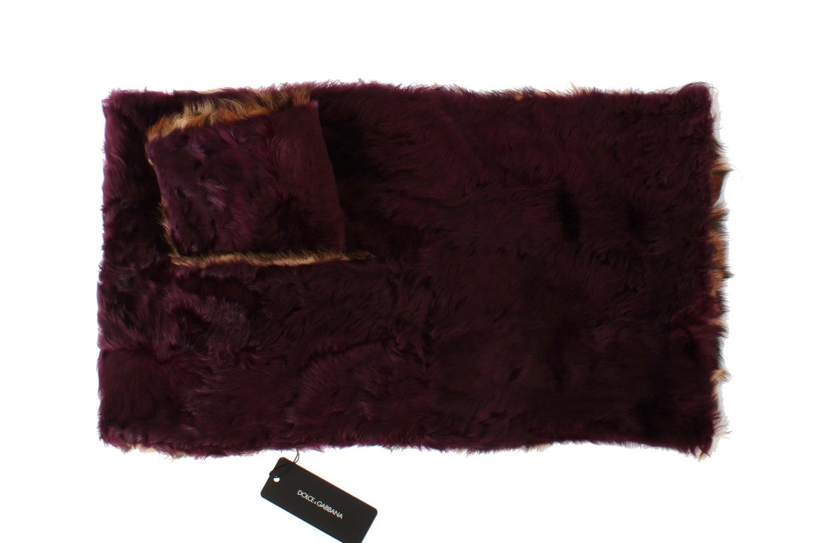 Dolce &amp; Gabbana Purple Lamb Fur Leopard Print шал