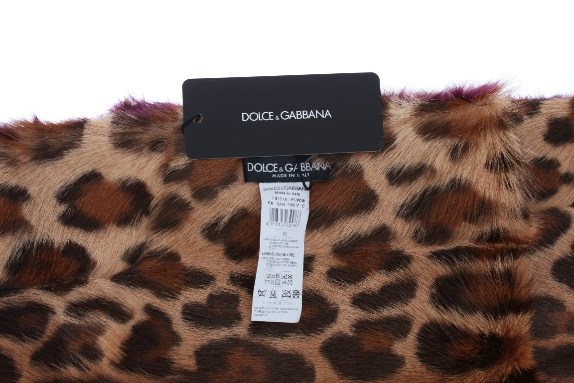 Dolce &amp; Gabbana Purple Lamb Fur Leopard Print шал