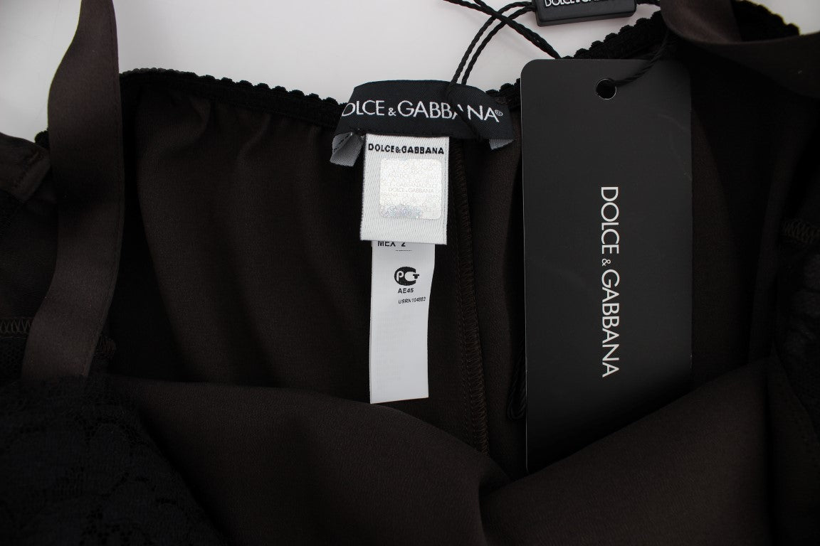 Dolce &amp; Gabbana Кафяво копринено еластично дантелено бельо