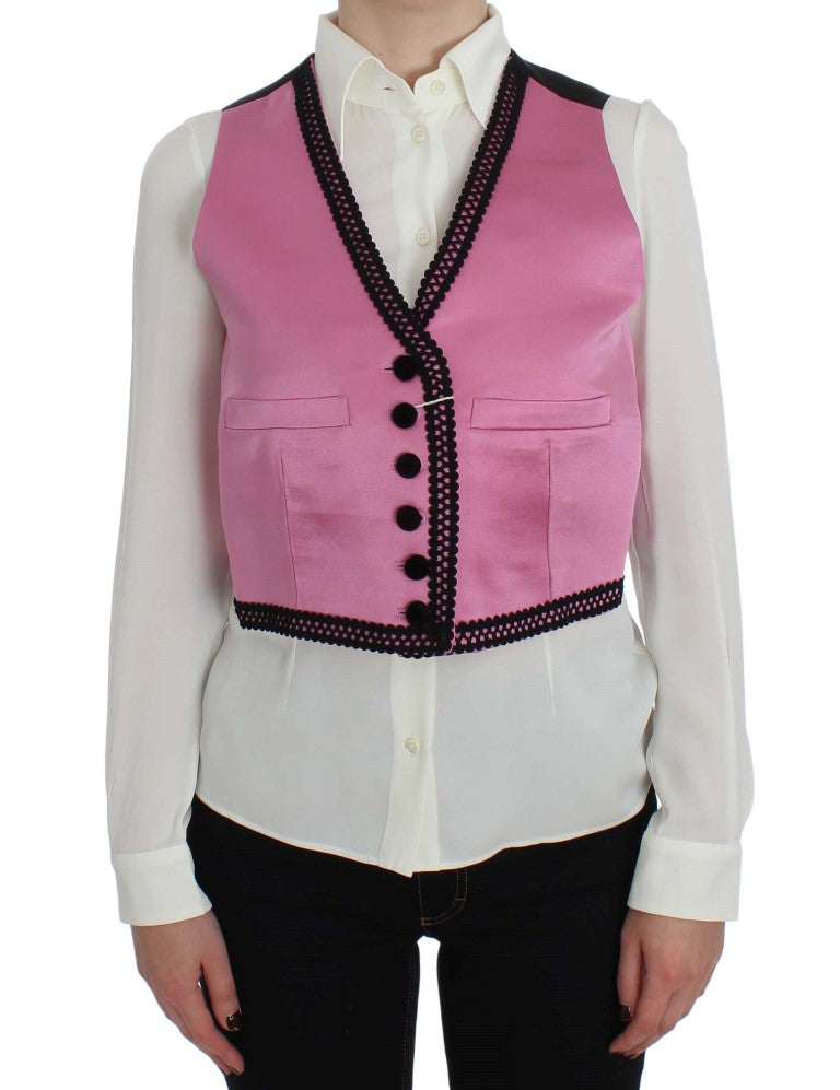 Dolce &amp; Gabbana Розово копринено копче отпред, жилетка Torero