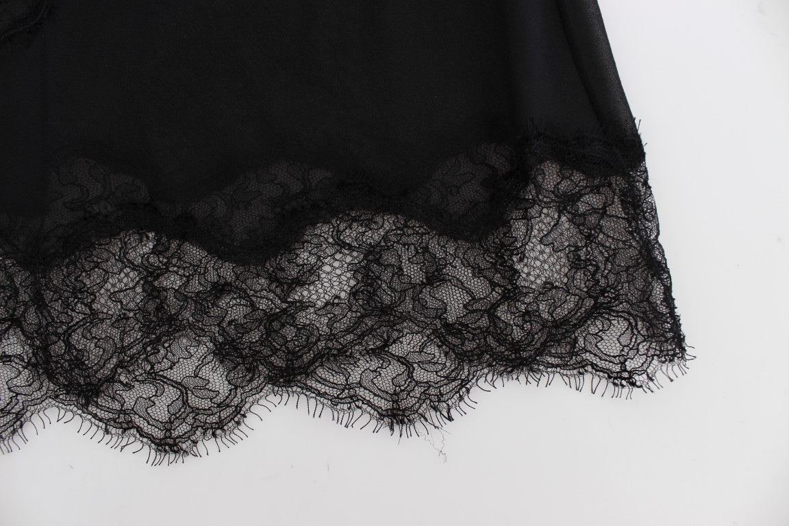 Dolce &amp; Gabbana Черно копринено дантелено флорално бельо