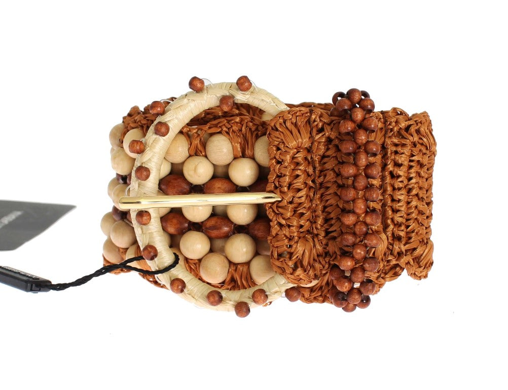 Dolce &amp; Gabbana Широк колан с кафява рафия и мъниста от дърво
