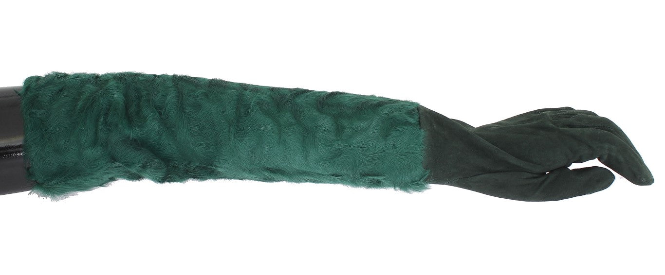 Зелени кожени ръкавици Xiangao Dolce &amp; Gabbana с косъм до лактите