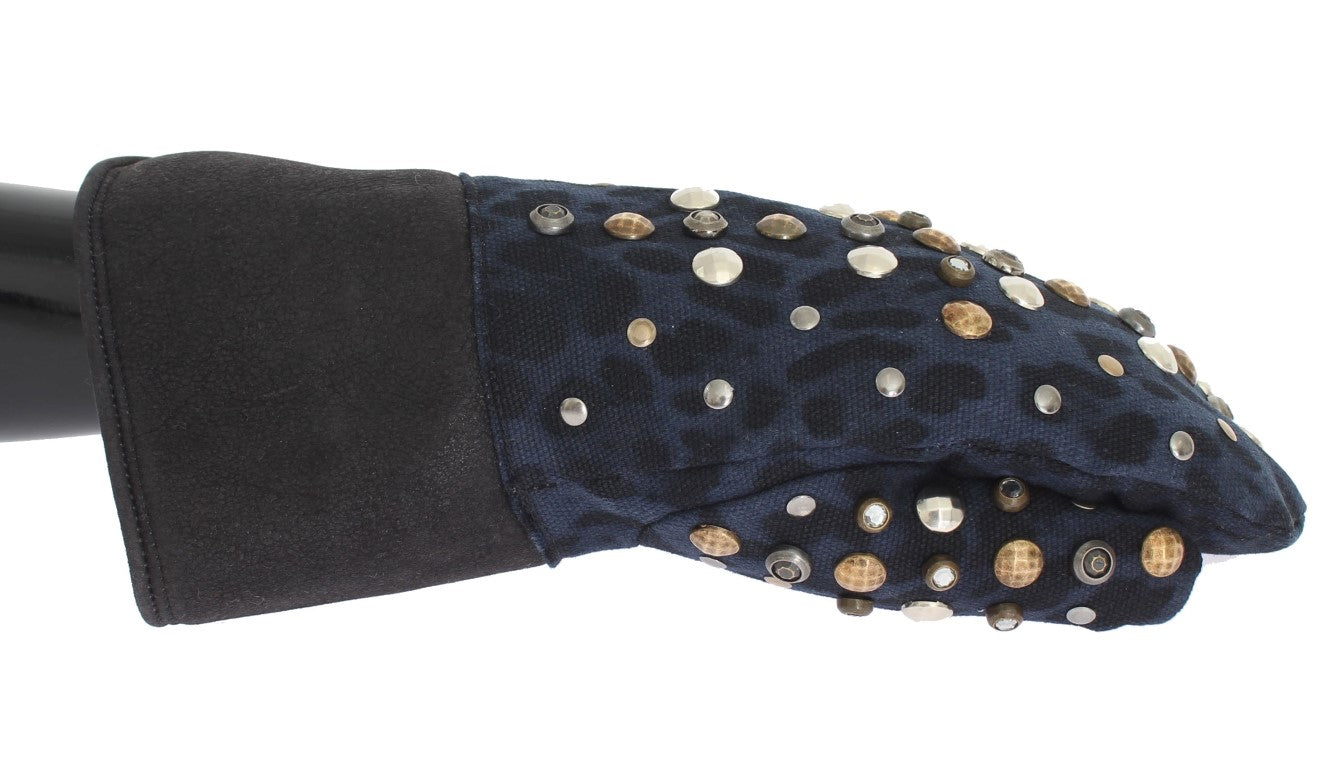 Dolce &amp; Gabbana сиви вълнени овчени ленти с шипове сини леопардови ръкавици