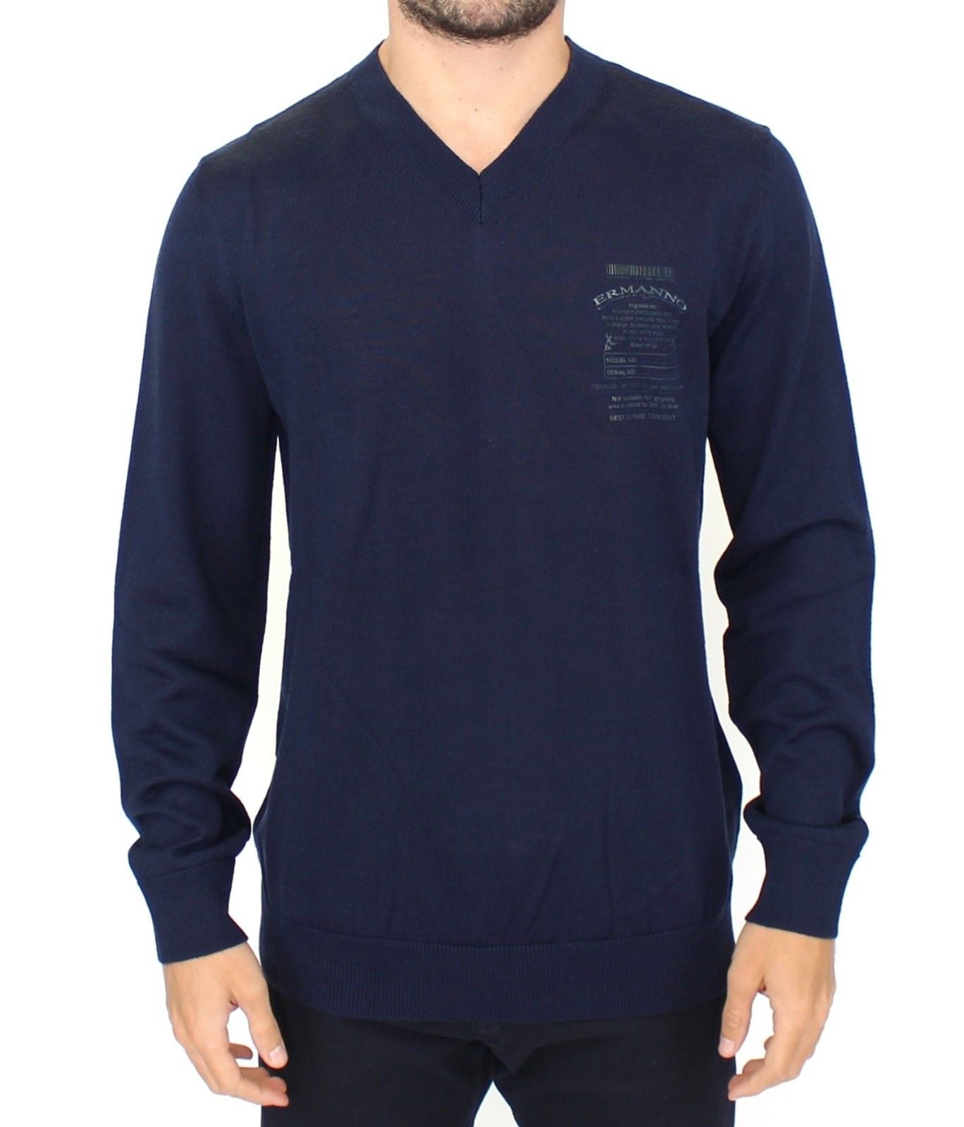 Пуловер с V-образно деколте от синя вълнена смес Ermanno Scervino
