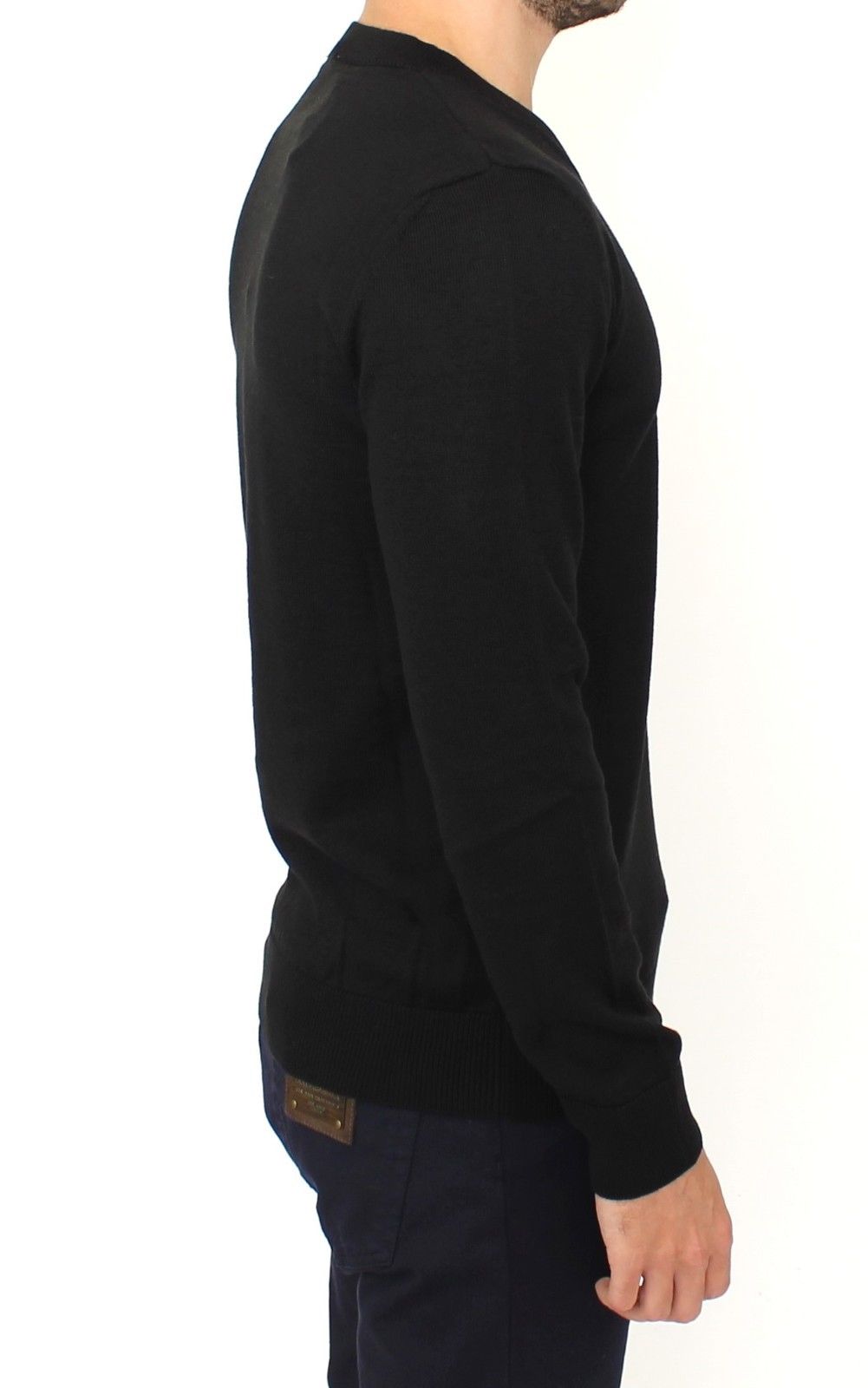 Пуловер с V-образно деколте от смесена черна вълна Ermanno Scervino