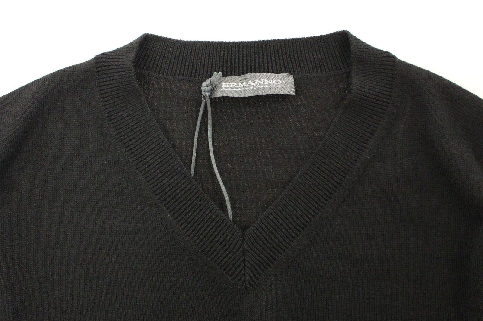 Пуловер с V-образно деколте от смесена черна вълна Ermanno Scervino