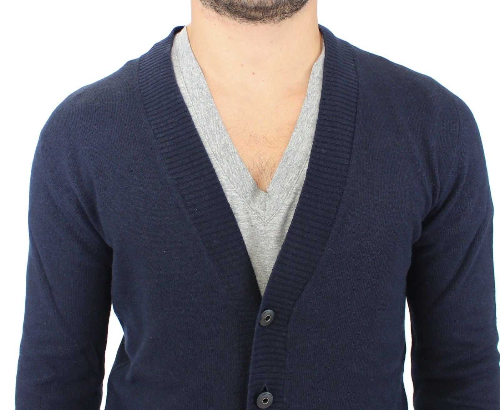 Пуловер от синя вълнена кашмирена жилетка Ermanno Scervino