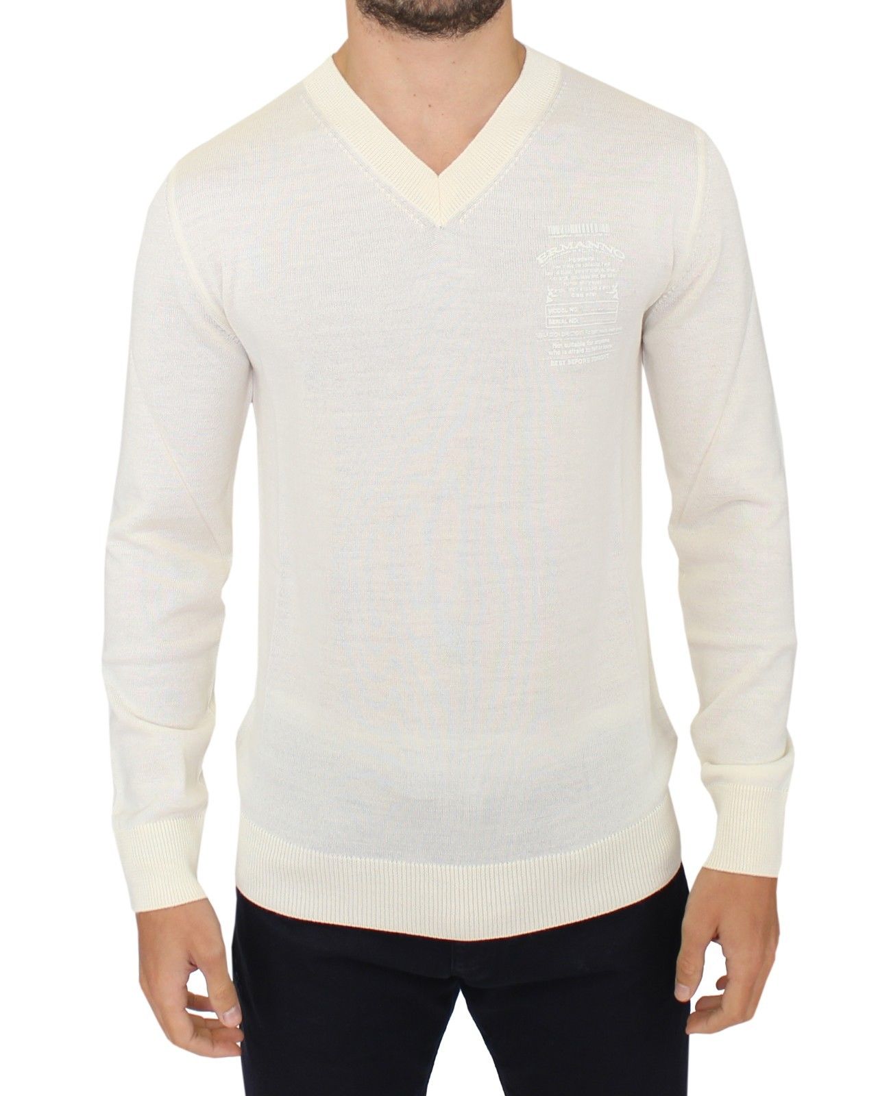 Пуловер с V-образно деколте от бяла вълнена смес Ermanno Scervino