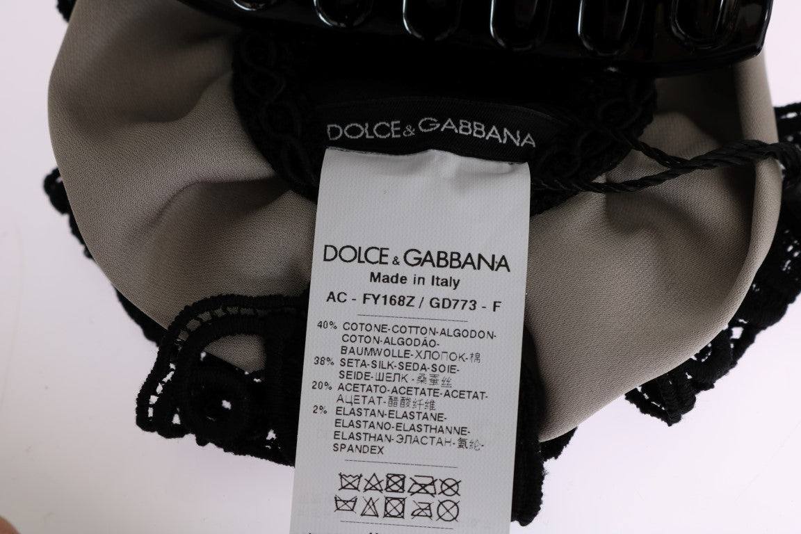 Dolce &amp; Gabbana Сива копринена черна дантелена щипка за коса