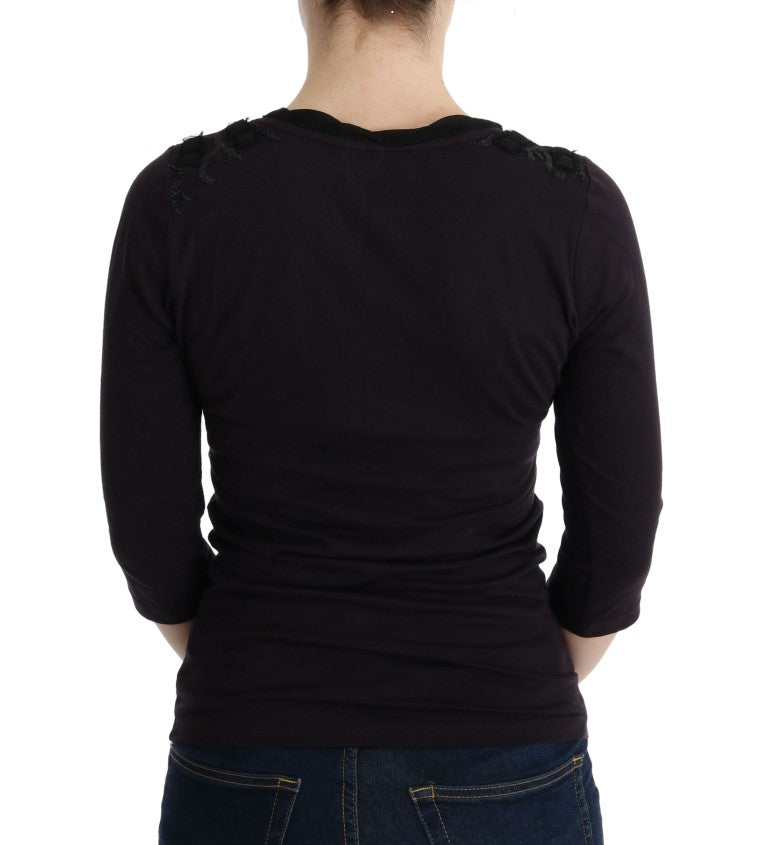 Костюм Национална лилава памучна тениска с V-образно деколте