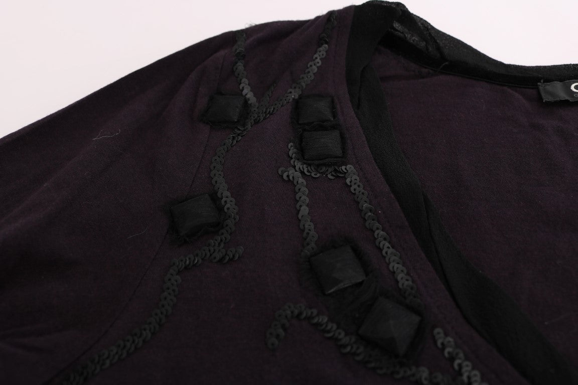 Costume National Elegant Purple V-Neck Blouse Tee
