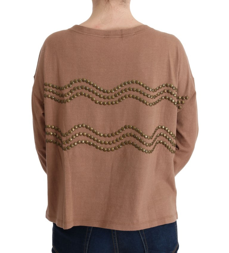 Кафяв памучен пуловер с шипове John Galliano