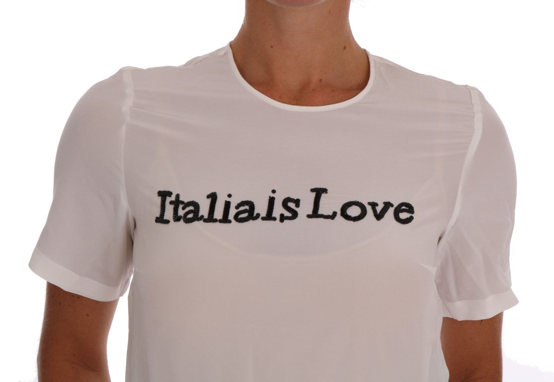 Бяла копринена тениска Dolce &amp; Gabbana ITALIA IS LOVE