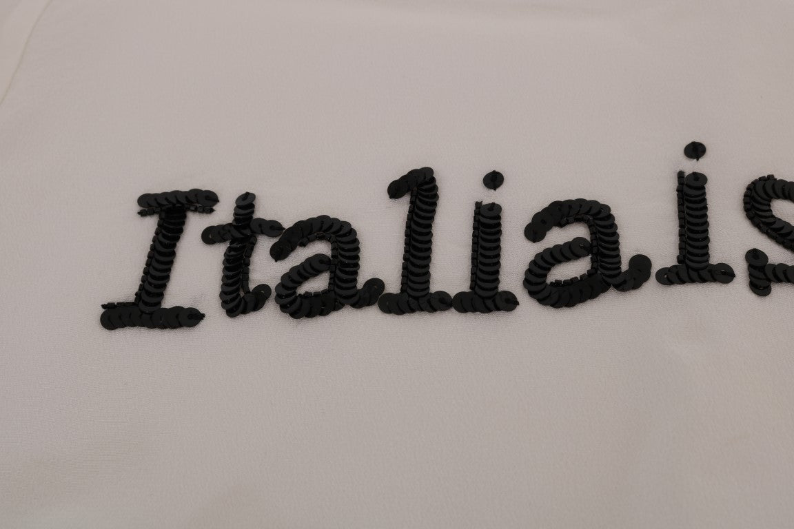 Dolce & Gabbana Silk Sequined 'Italia Is Love' White Blouse