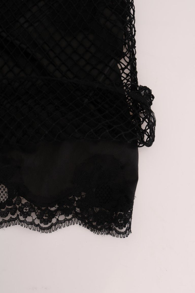 Dolce &amp; Gabbana черна копринена мрежеста флорална дантелена горна част