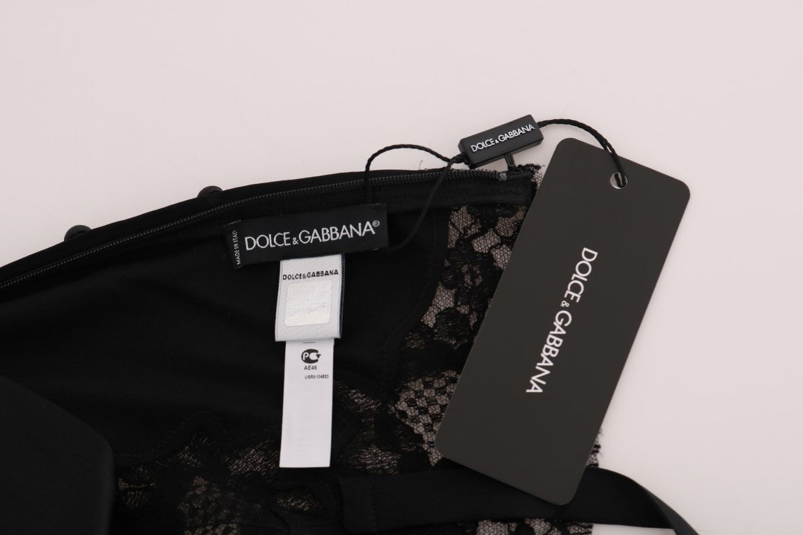 Dolce &amp; Gabbana Черно копринено еластично дантелено горнище