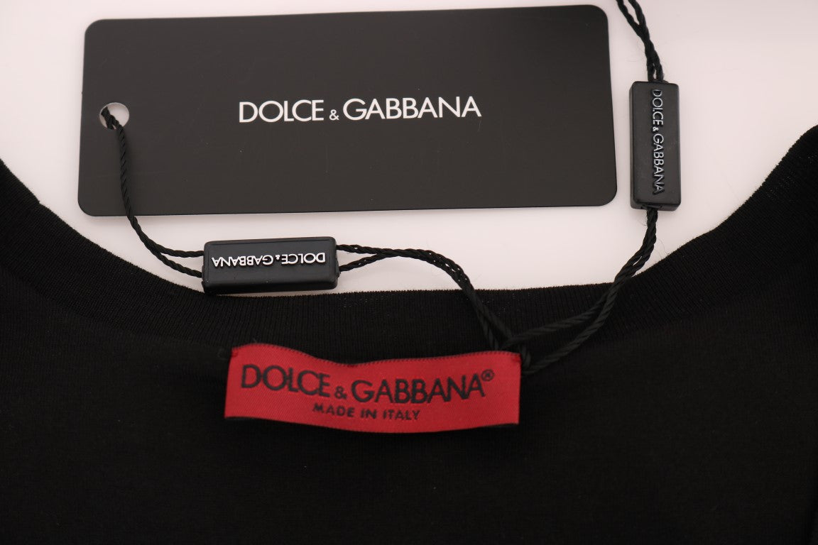 Черен памучен потник с флорални кристали Dolce &amp; Gabbana