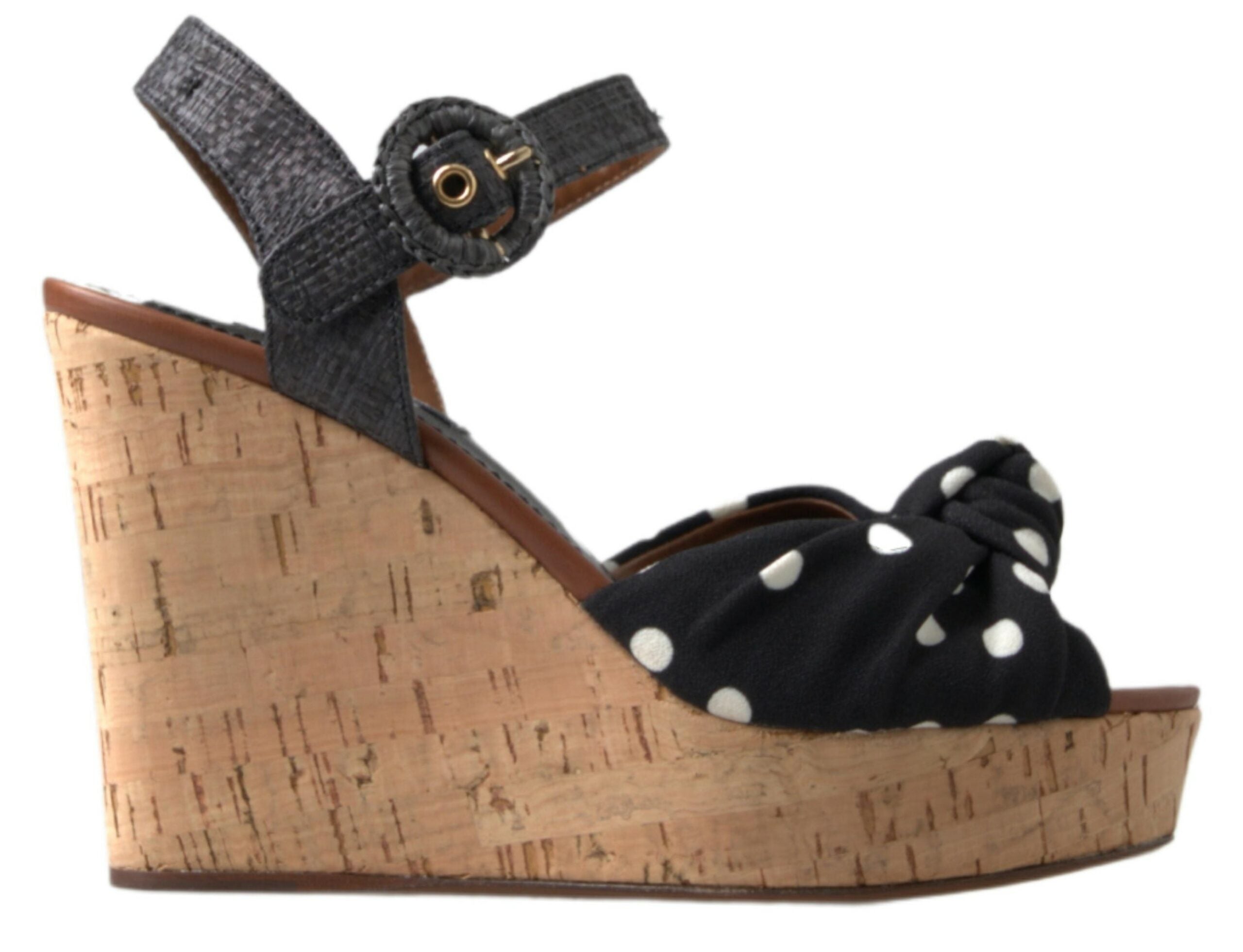 Dolce &amp; Gabbana Черни клинове на точки Обувки с каишка на глезена Сандали