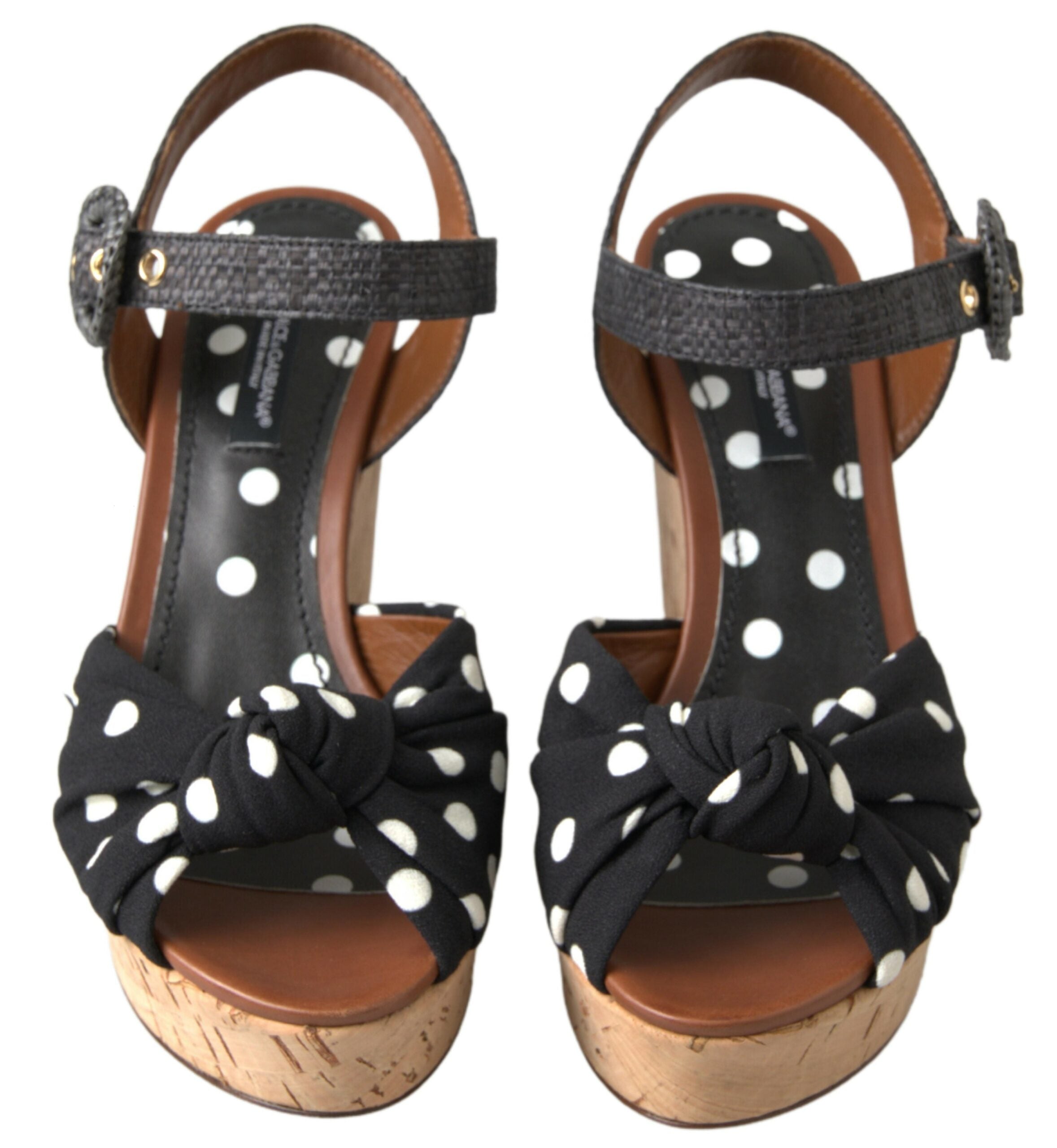 Dolce &amp; Gabbana Черни клинове на точки Обувки с каишка на глезена Сандали