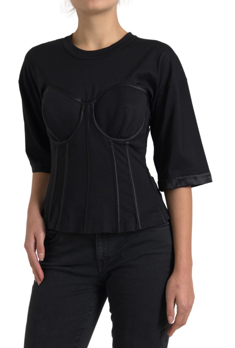 Dolce &amp; Gabbana черен памучен корсет тениска с къси ръкави