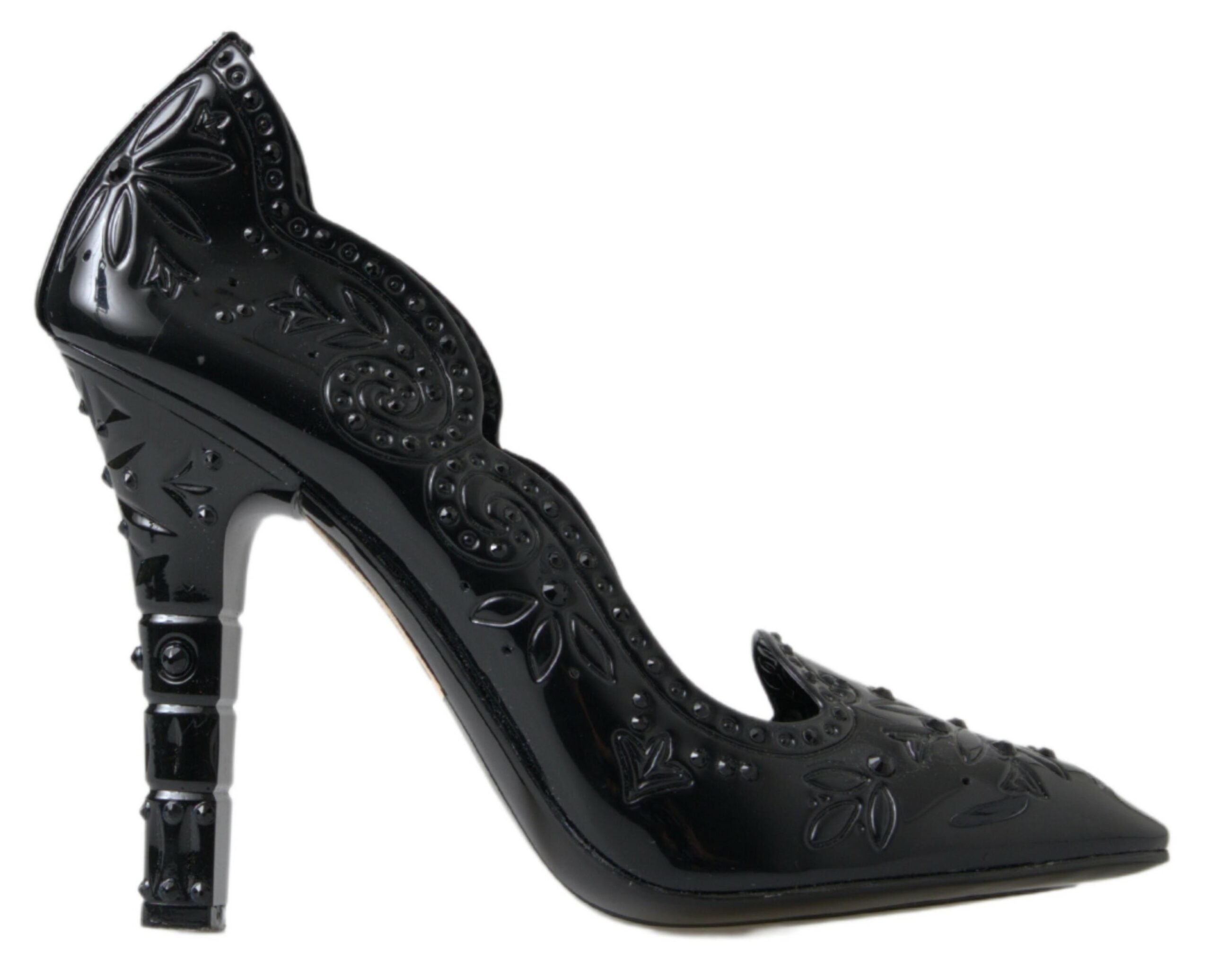Dolce &amp; Gabbana черни обувки с флорални кристални токчета CINDERELLA