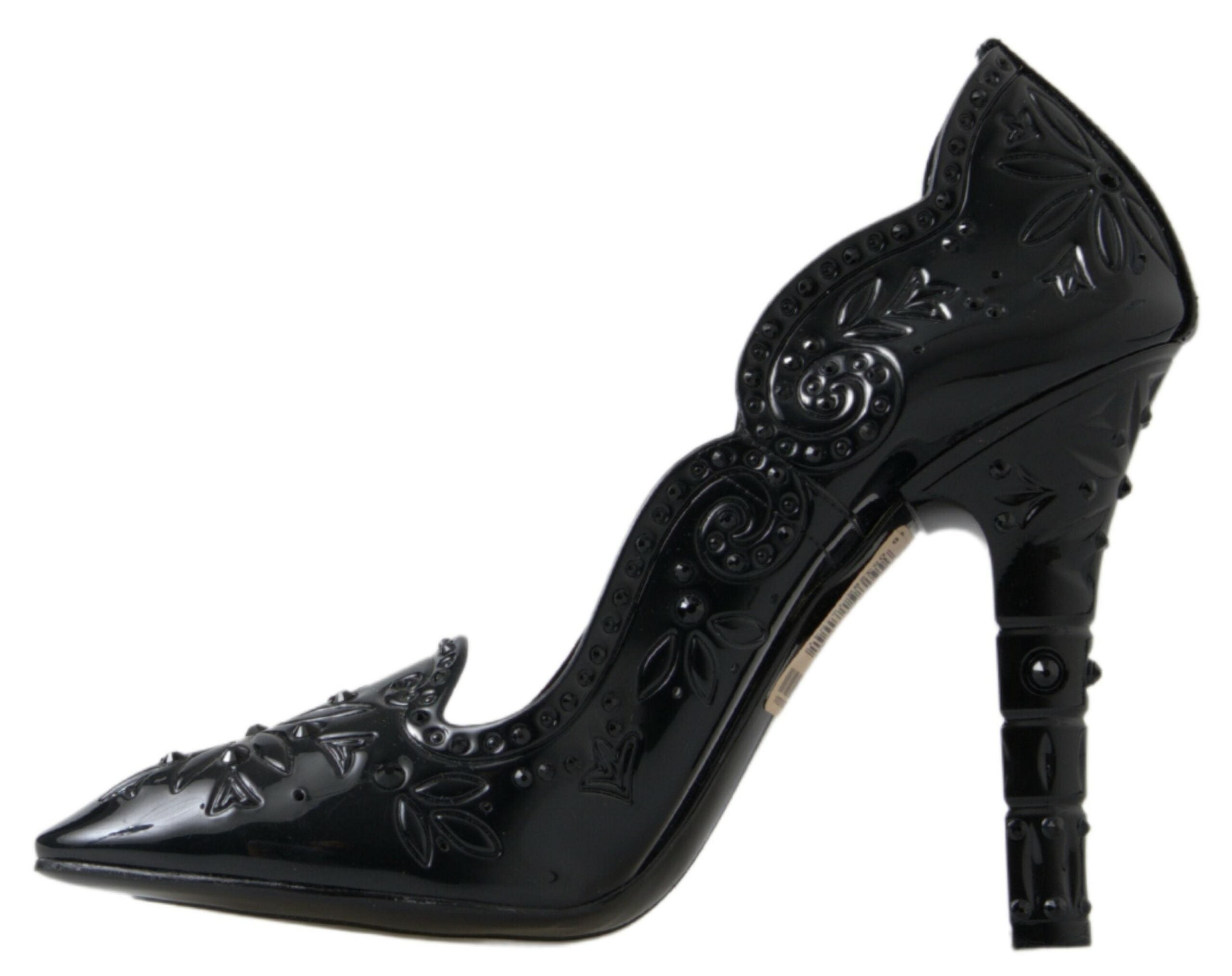 Dolce &amp; Gabbana черни обувки с флорални кристални токчета CINDERELLA