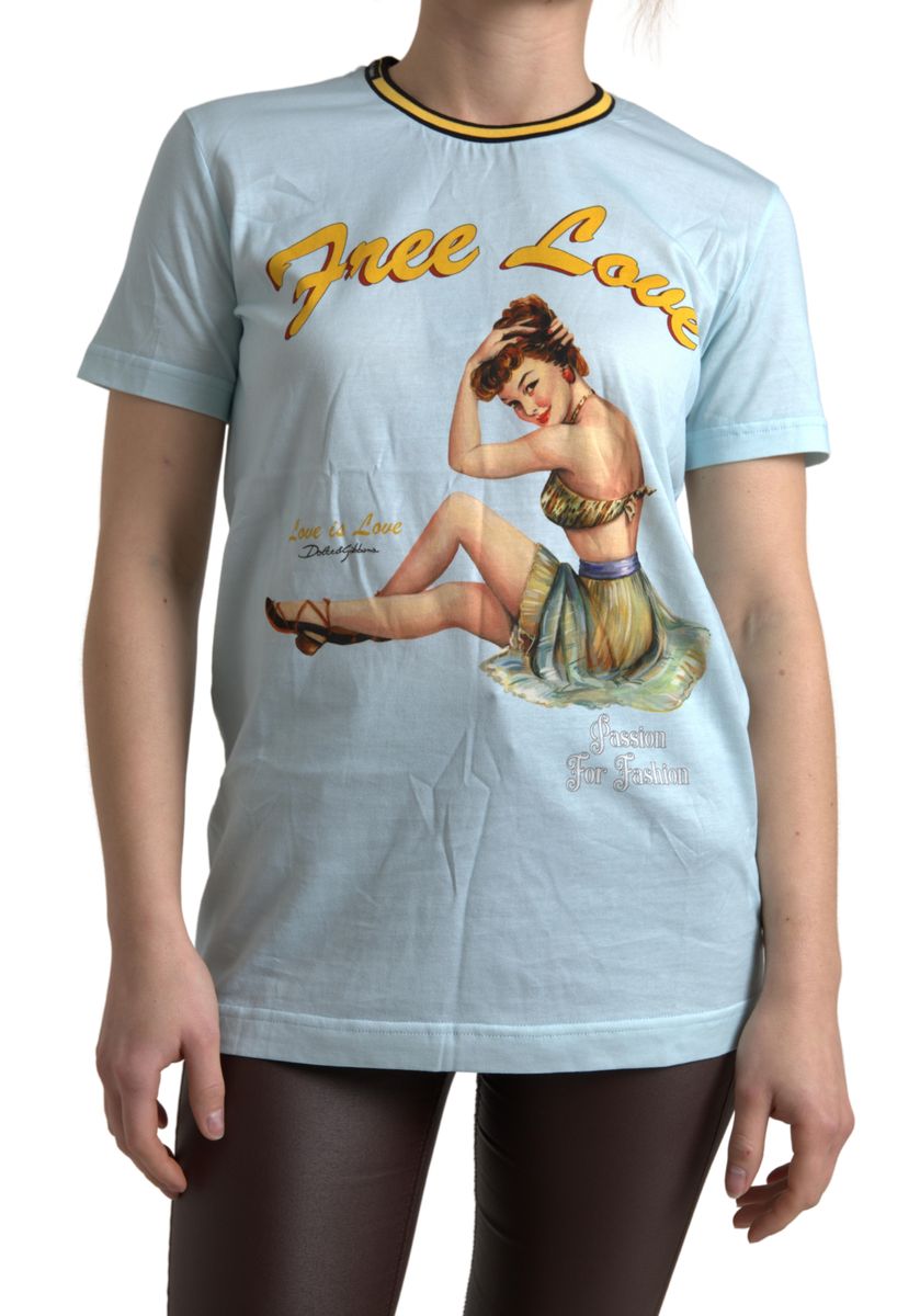 Dolce &amp; Gabbana Светло синя памучна тениска с кръгло деколте без любов