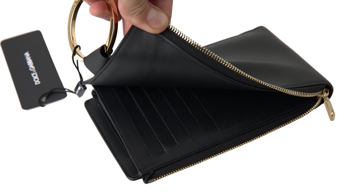 Dolce & Gabbana Elegant Black Leather Cardholder with Zip Detail