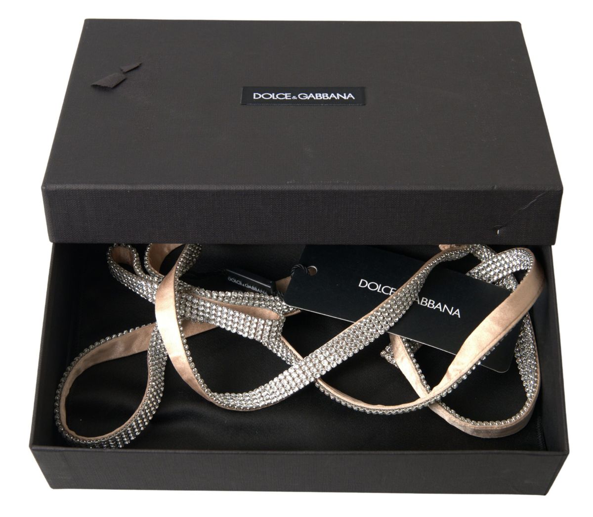 Dolce &amp; Gabbana бежов копринен прозрачен колан с кристална панделка