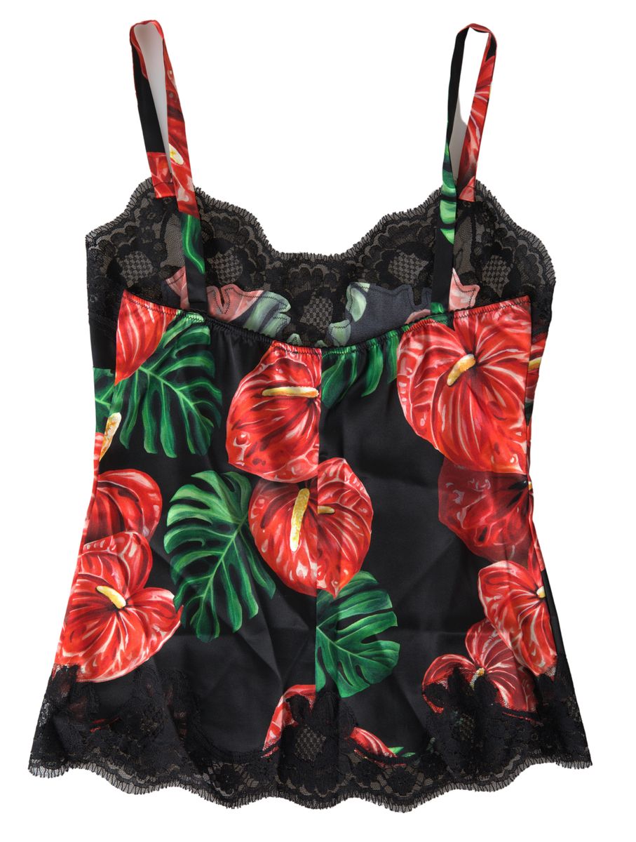 Копринено горно бельо Dolce &amp; Gabbana Black Anthurium Print