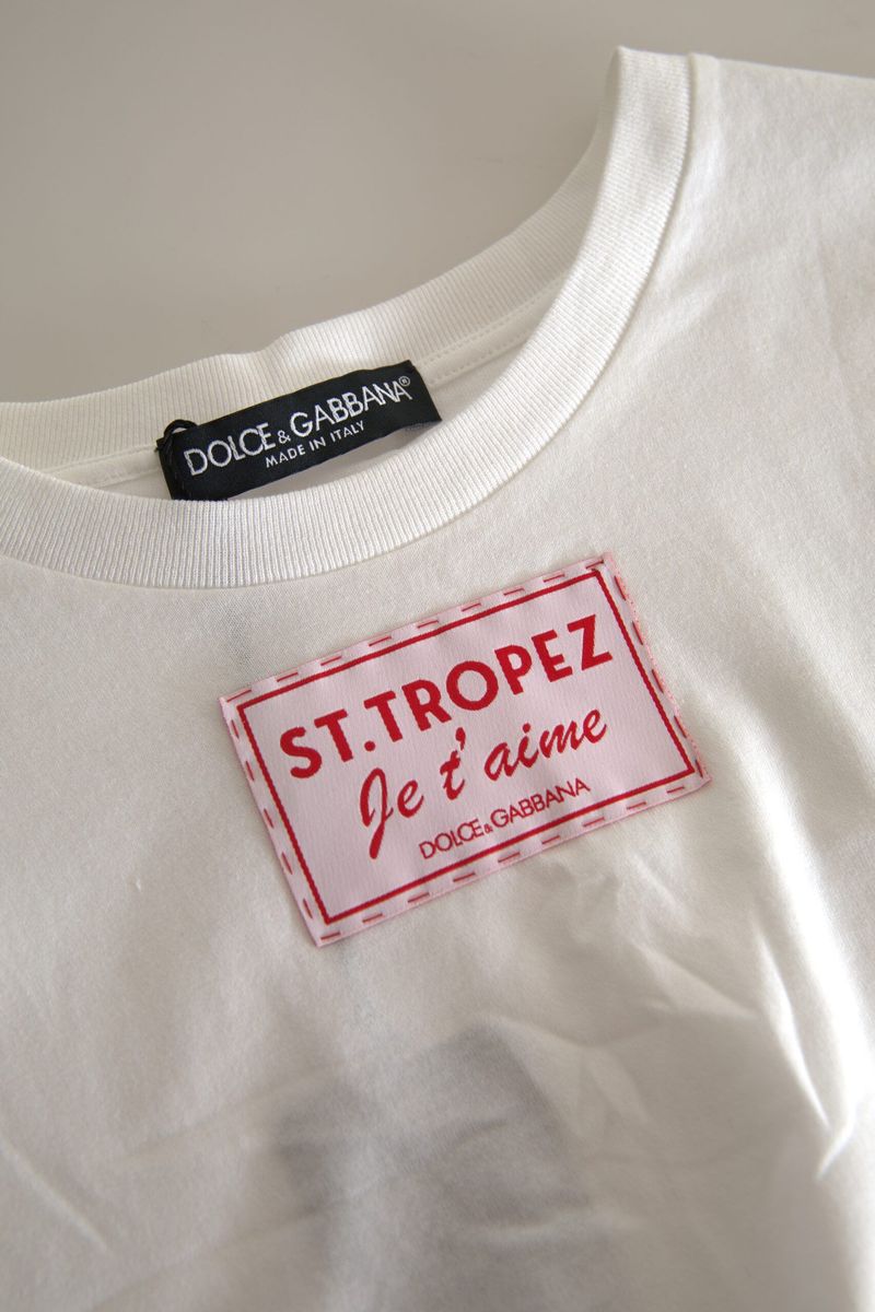 Бяла памучна тениска St. Tropez с кръгло деколте Dolce &amp; Gabbana