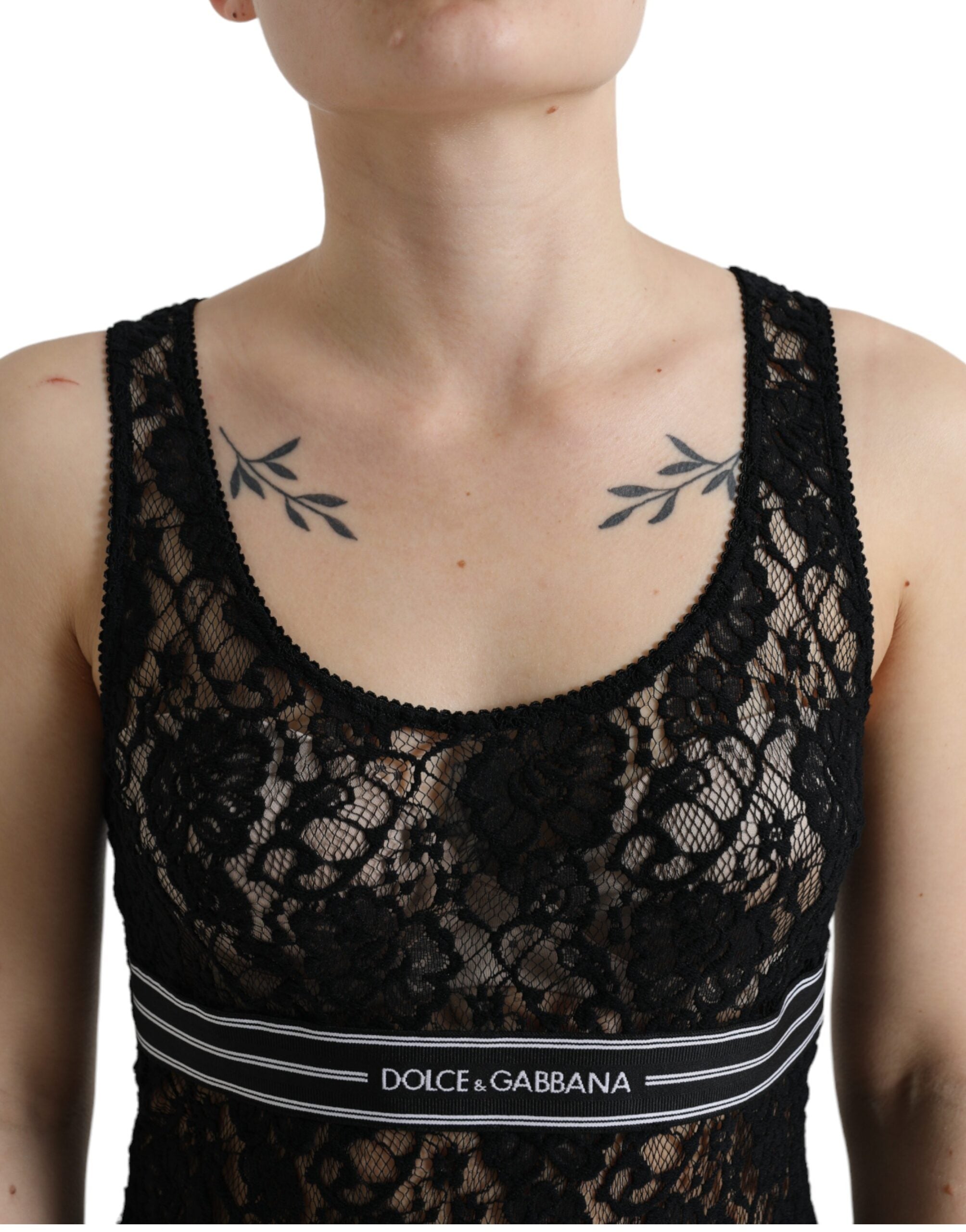 Dolce & Gabbana Elegant Lace Tank Top with Logo Stripe