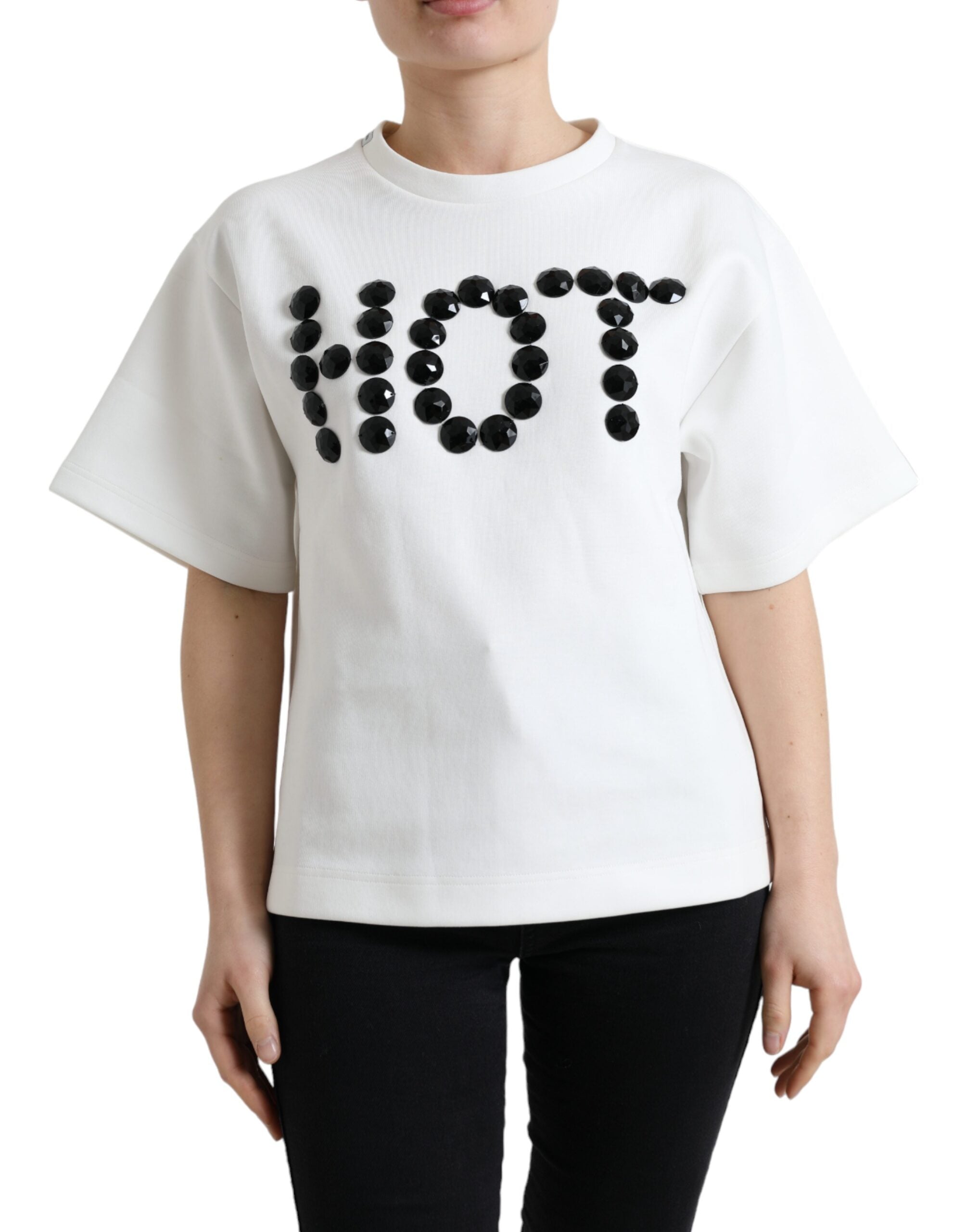 Тениска Dolce &amp; Gabbana Бяла памучна еластична черна HOT Crystal