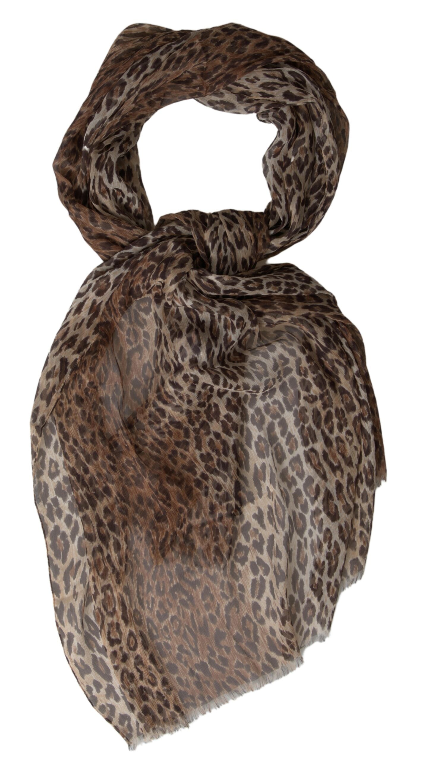 Dolce &amp; Gabbana Кафяв леопардов копринен шал Wrap Foulard