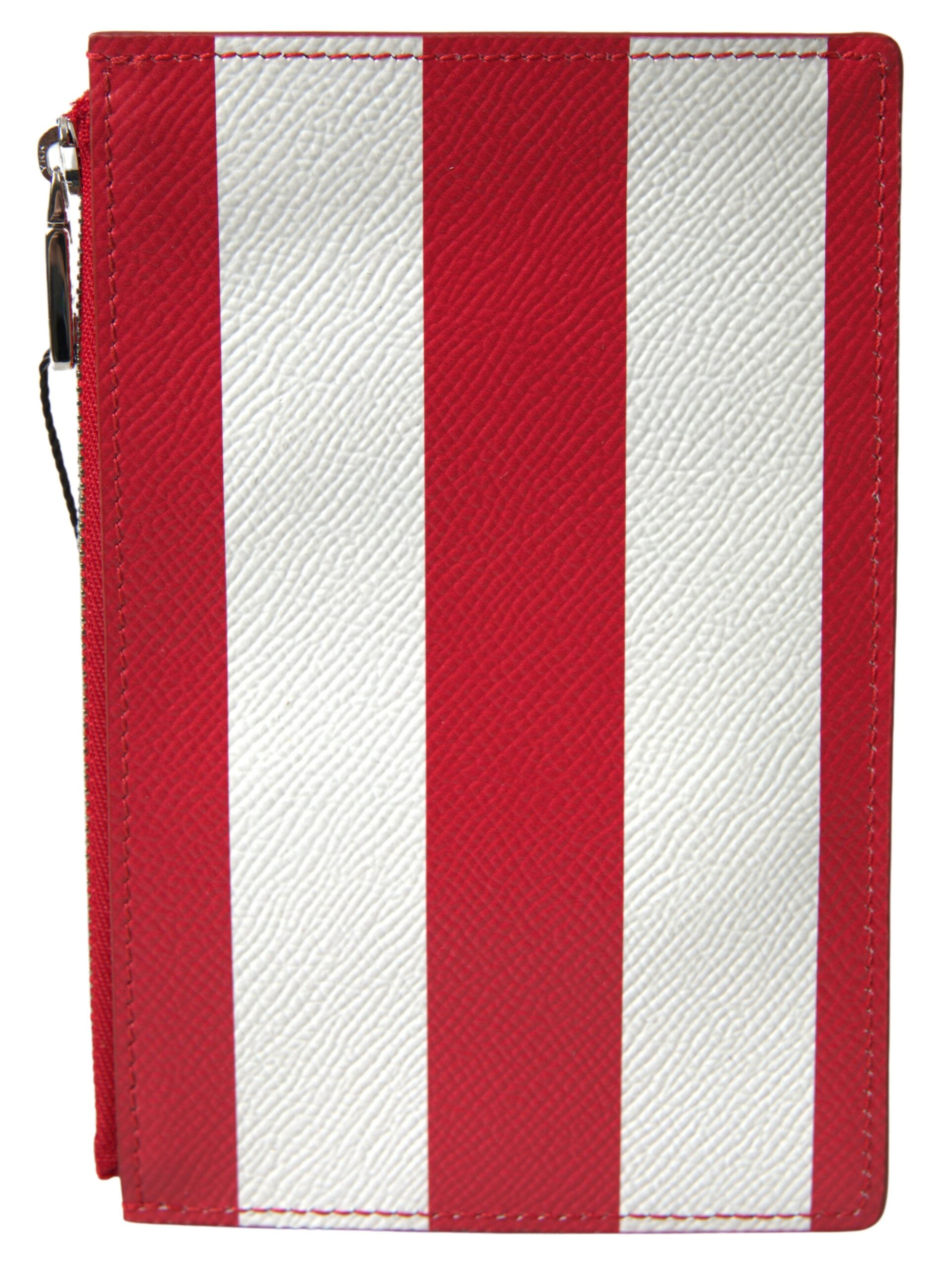 Dolce &amp; Gabbana Red White Leather DG Logo Zip Card Holder Портфейл