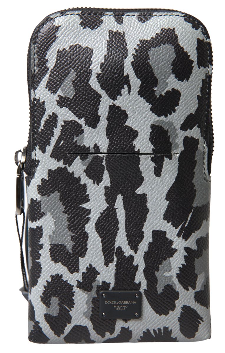 Dolce &amp; Gabbana Grey Leopard Leopard кожена мъжка чанта Crossbody Sling Чанта за телефон