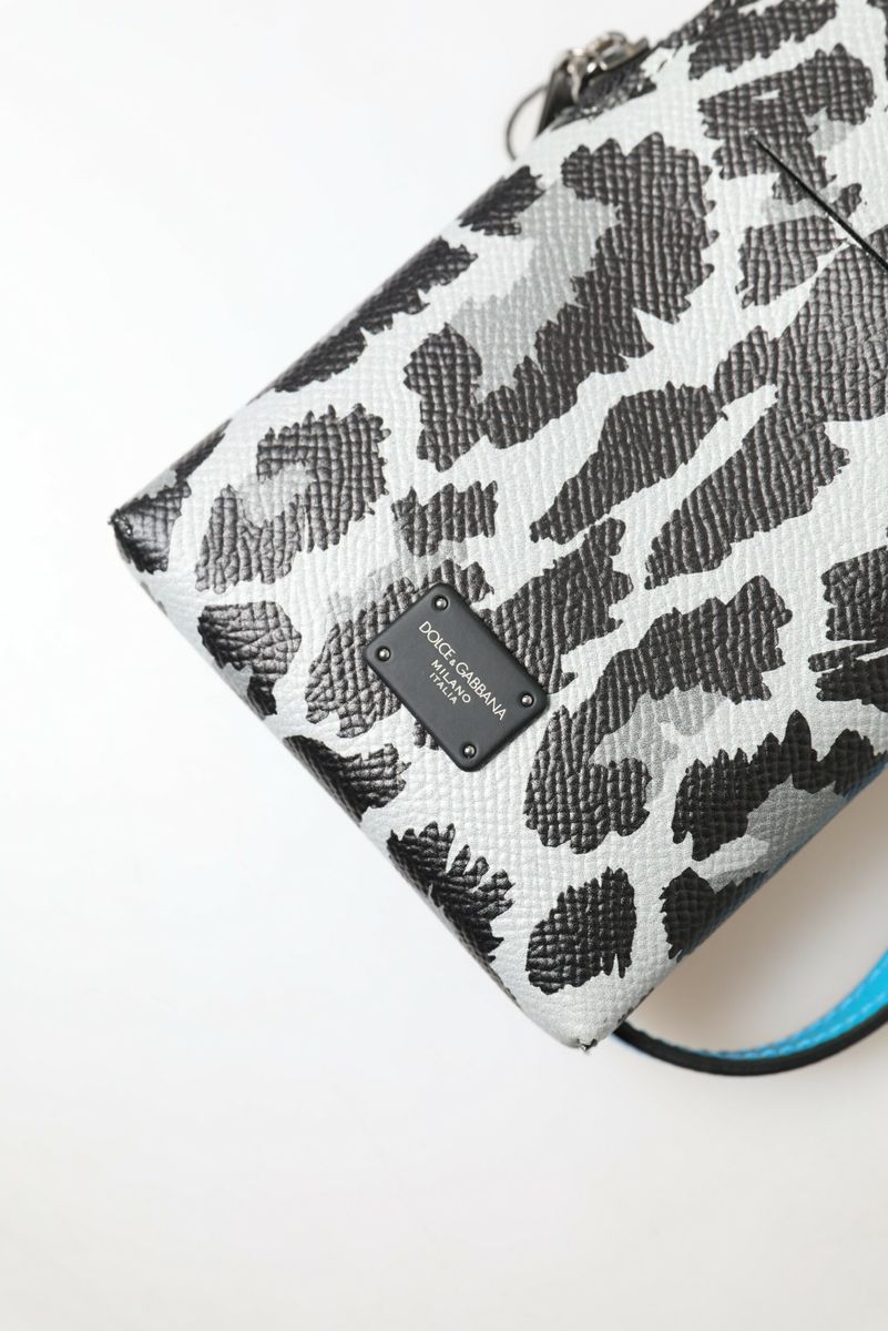 Dolce &amp; Gabbana Grey Leopard Leopard кожена мъжка чанта Crossbody Sling Чанта за телефон