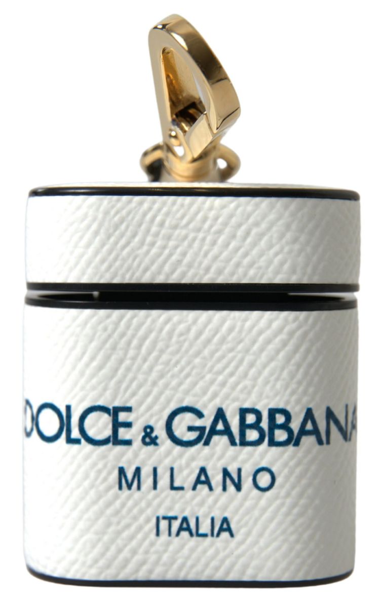 Dolce &amp; Gabbana Калъф за Airpods от бяла синя телешка кожа с принт с каишка