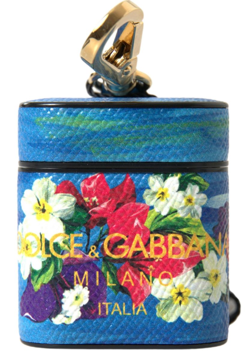 Dolce &amp; Gabbana синьо флорално Dauphine кожено лого с щампа Airpods калъф