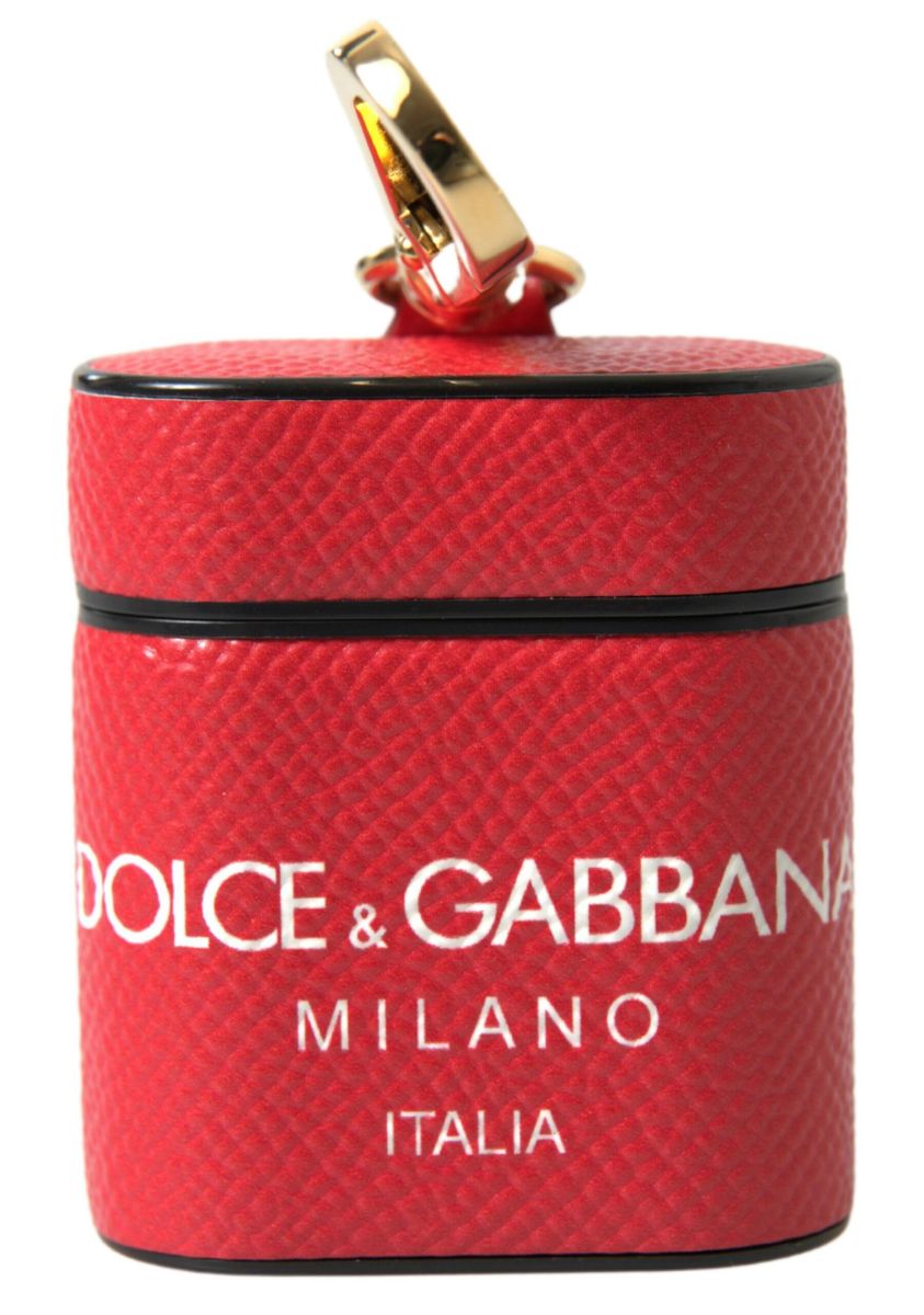 Dolce &amp; Gabbana Червен кожен златист метален калъф с принт на лого Airpods