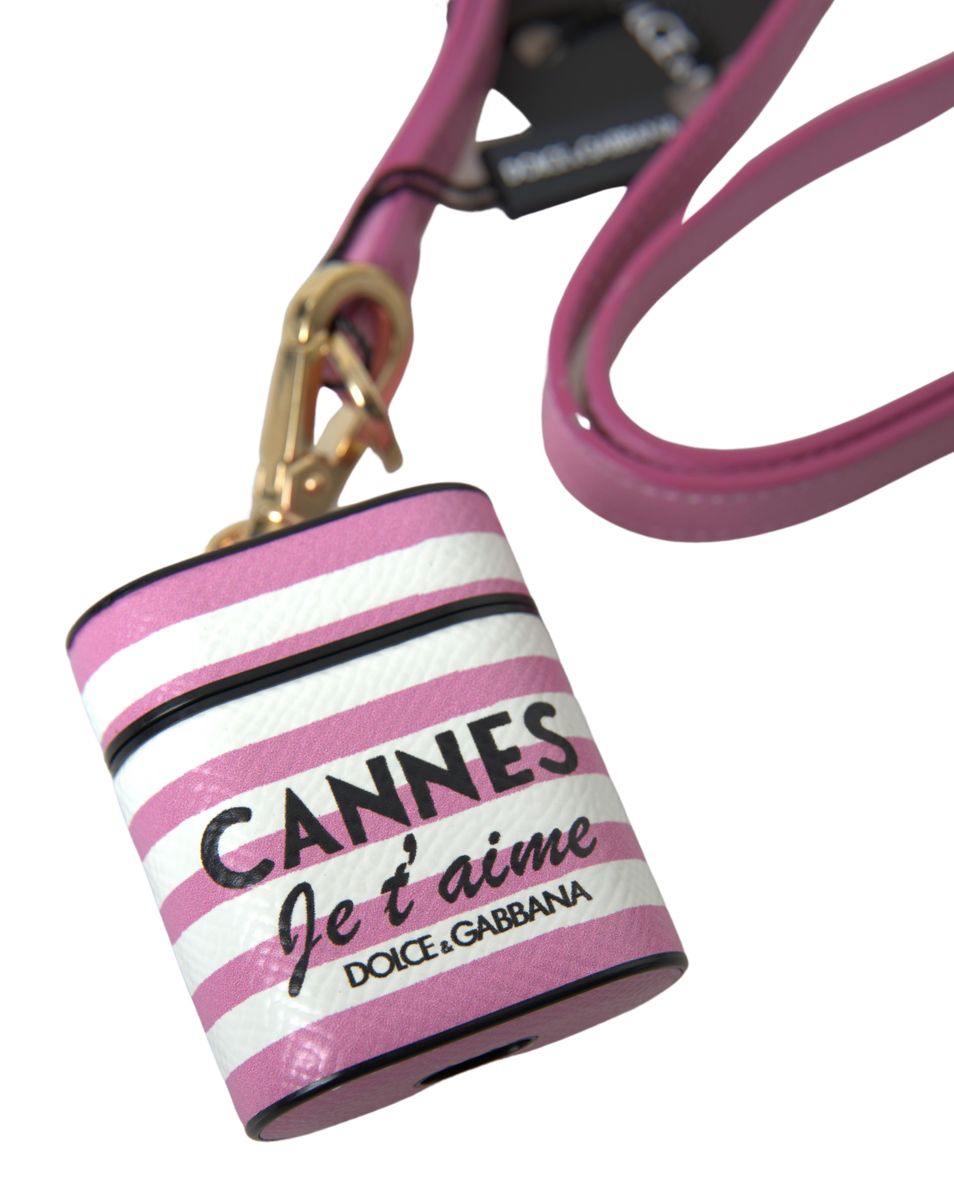Dolce & Gabbana Chic Pink Stripe Leather Airpods Case
