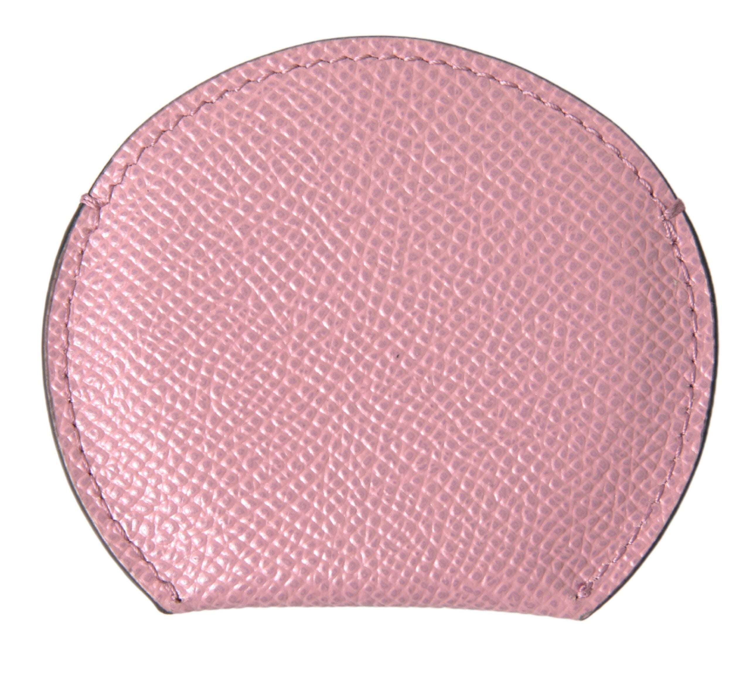 Държач за ръчно огледало Dolce &amp; Gabbana, розова телешка кожа, кръгло лого с принт